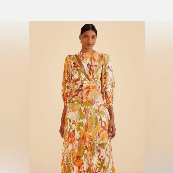 FARM Rio leopard forest sand midi dress S NWT - Picture 4 of 4